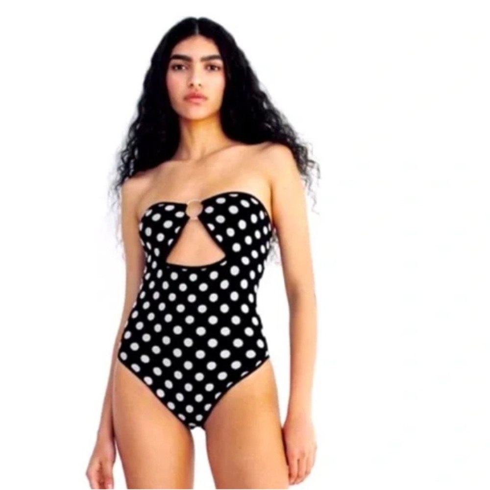 NWOT Zara Black and White Ring Polka Dot Body Suit